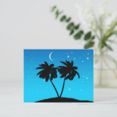 Palm Tree Silhouette gegen Abend Blue Postkarte (Stehend Vorderseite)