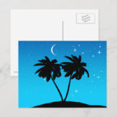 Palm Tree Silhouette gegen Abend Blue Postkarte (Vorne/Hinten)