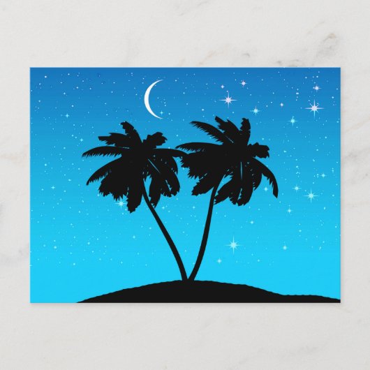 Palm Tree Silhouette gegen Abend Blue Postkarte (Vorderseite)