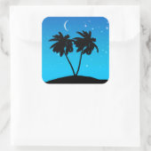 Palm Tree Silhouette gegen Abend Blue Quadratischer Aufkleber (Tasche)