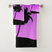Palm Tree Silhouette gegen Twilight Lila Badhandtuch Set (Insitu)