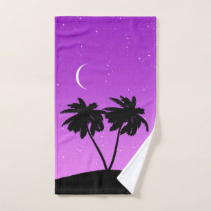 Palm Tree Silhouette gegen Twilight Lila Badhandtuch Set