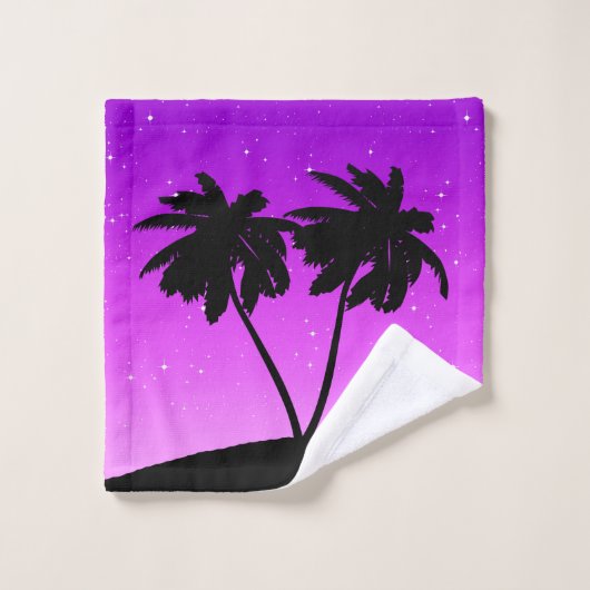 Palm Tree Silhouette gegen Twilight Lila Badhandtuch Set (Waschlappen)