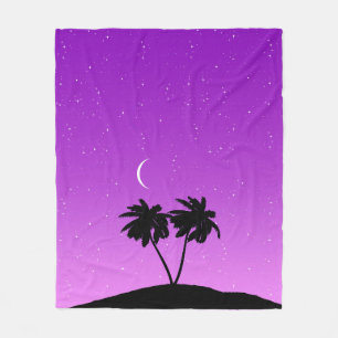 Palm Tree Silhouette gegen Twilight Lila Fleecedecke