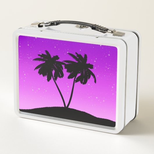 Palm Tree Silhouette gegen Twilight Lila Meta Metall Brotdose (Rückseite)