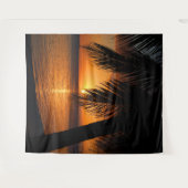 Palm Tree Silhouette Orange Tropical Sunset Backdr Wandteppich (Vorderseite (Horizontal))