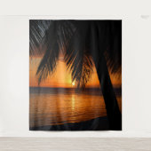 Palm Tree Silhouette Orange Tropical Sunset Backdr Wandteppich (Vorderseite)