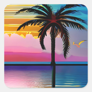 Palm Tree Silhouette Quadratischer Aufkleber