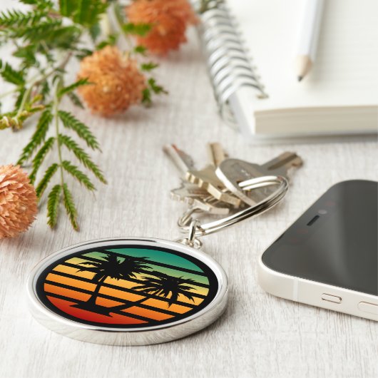 Palm Tree Silhouette Schwarzer Streifen Schlüsselanhänger (Seite)