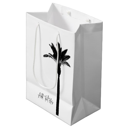 Palm Tree Silhouette Travel Coast Custom Text Mittlere Geschenktüte (Vorderseite Schrägansicht)