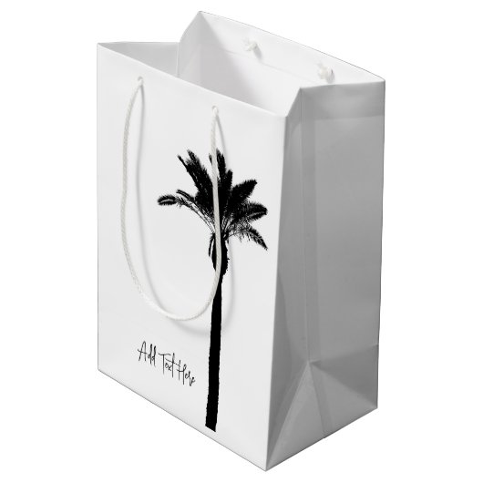 Palm Tree Silhouette Travel Coast Custom Text Mittlere Geschenktüte (Rückseite Schrägansicht)