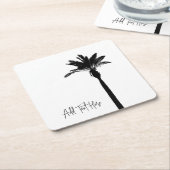 Palm Tree Silhouette Travel Coast Custom Text Rechteckiger Pappuntersetzer (angewinkelt)