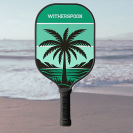Palm Tree Silhouette Tropical Green Monogram Pickleball Schläger