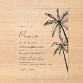 Palm Tree Sketch Travel Beach Hochzeit in Urlaubso Acryleinladungen (Vorderseite)