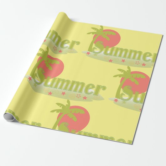 Palm Tree Sommer mit Sonne und Strand Geschenkpapier (Ungerollt)