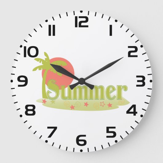 Palm Tree Sommer mit Sonne und Strand Große Wanduhr (Vorderseite)