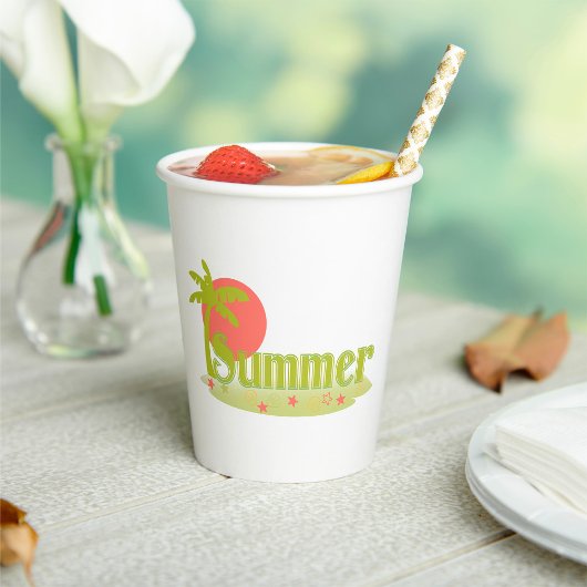 Palm Tree Sommer mit Sonne und Strand Pappbecher