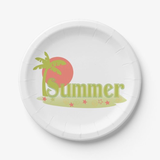 Palm Tree Sommer mit Sonne und Strand Pappteller (Vorderseite)