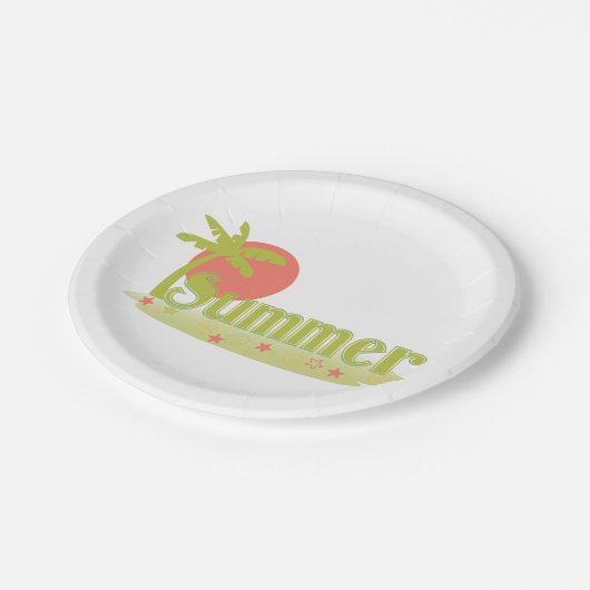 Palm Tree Sommer mit Sonne und Strand Pappteller (Schrägansicht)