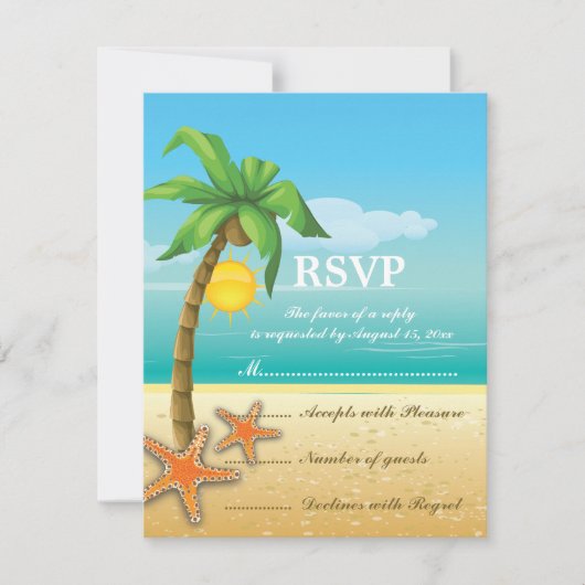 Palm tree & Starkstrand Hochzeit RSVP Karte (Vorderseite)