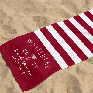 Palm Tree Stripe Red Monogram Strandtuch
