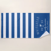 Palm Tree Stripe Royal Blue Monogram Strandtuch (Vorderseite)