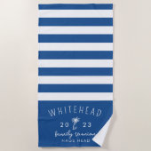 Palm Tree Stripe Royal Blue Monogram Strandtuch (Vorderseite)