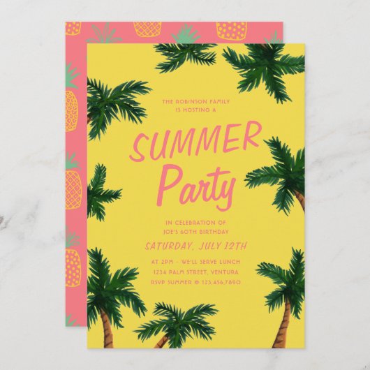 Palm Tree Summer Party Einladung (Vorne/Hinten)