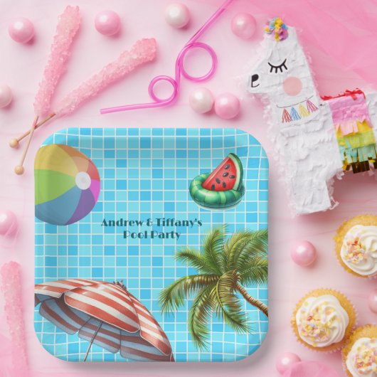 Palm Tree Sun Umbrella Beach Ball Pool Party Pappteller (Party)