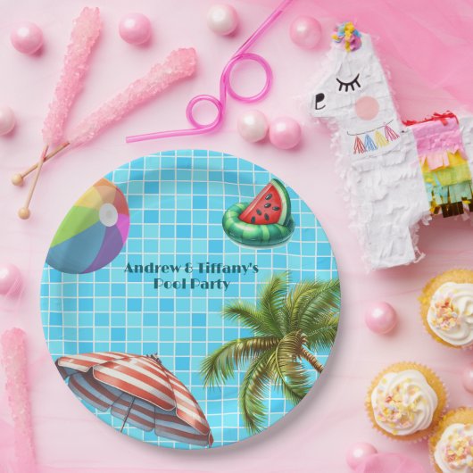 Palm Tree Sun Umbrella Beach Ball Pool Party Pappteller (Party)