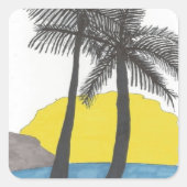 Palm Tree Sunrise Silhouette Quadratischer Aufkleber (Vorderseite)