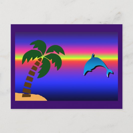 Palm Tree Sunset and Dolphin Postcard Postkarte (Vorderseite)
