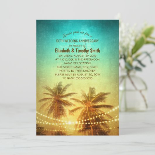 Palm Tree Sunset Beach gepflegtes Brautparty Einladung (Stehend Vorderseite)