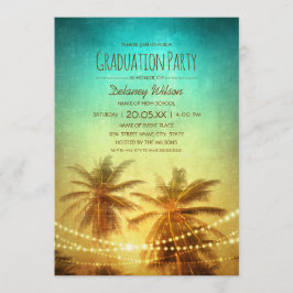 Palm Tree Sunset Beach Tropical Graduation Party Einladung
