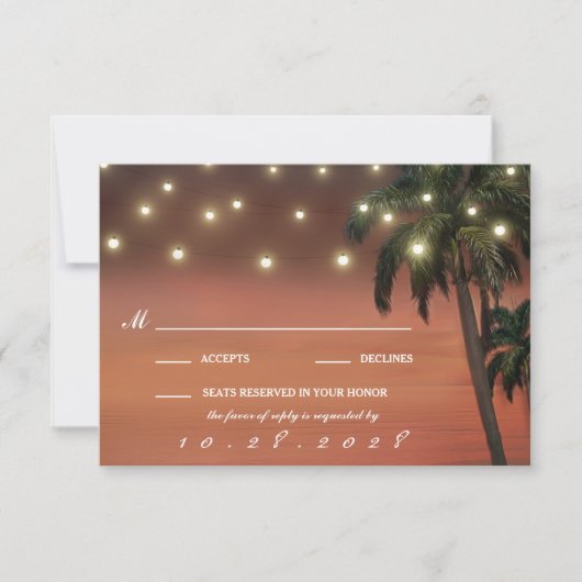 Palm Tree Sunset Beach Wedding RSVP Cards Karte (Vorderseite)