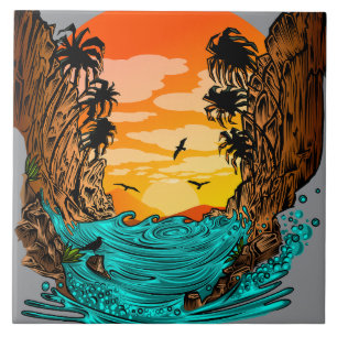 Palm Tree Sunset Fliese