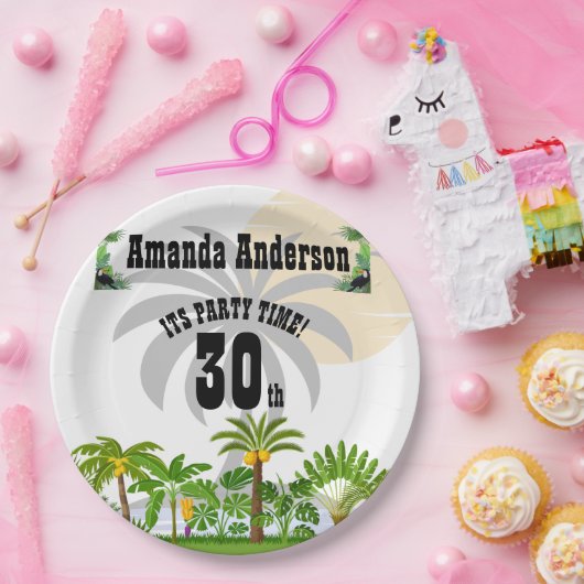 Palm Tree Sunset Paper Plate Tropical Island Pappteller (Party)