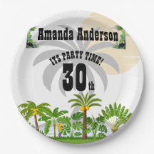 Palm Tree Sunset Paper Plate Tropical Island
