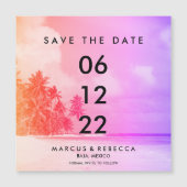 Palm Tree Sunset Pink Beach Hochzeit Rett Datum Ma Magnetkarte (Vorderseite)