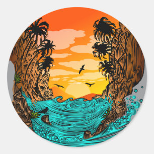 Palm Tree Sunset Runder Aufkleber