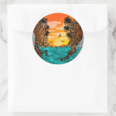 Palm Tree Sunset Runder Aufkleber (Tasche)