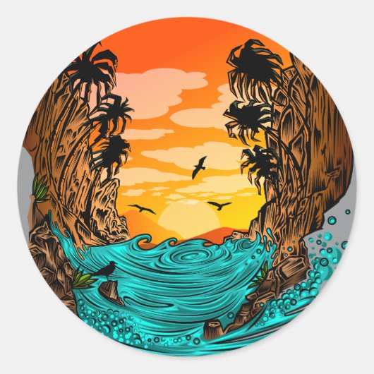 Palm Tree Sunset Runder Aufkleber (Vorderseite)