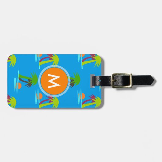 Palm Tree Sunset Sea Pattern Monogram Gepäckanhäng Gepäckanhänger (Vorderseite horizontal)
