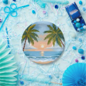 Palm Tree Sunset | Tropical Beach Hochzeit Pappteller (Party)