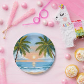 Palm Tree Sunset | Tropical Beach Hochzeit Pappteller (Party)