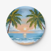 Palm Tree Sunset | Tropical Beach Hochzeit Pappteller (Vorderseite)