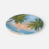 Palm Tree Sunset | Tropical Beach Hochzeit Pappteller (Schrägansicht)