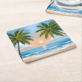 Palm Tree Sunset | Tropical Beach Hochzeit Rechteckiger Pappuntersetzer (angewinkelt)