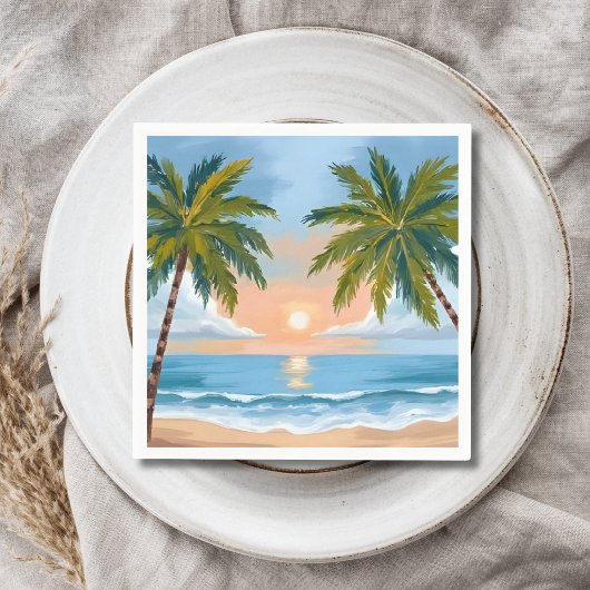 Palm Tree Sunset | Tropical Beach Hochzeit Serviette
