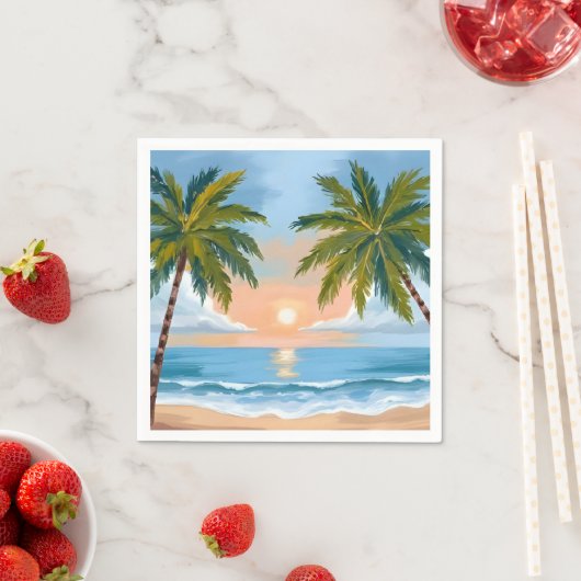 Palm Tree Sunset | Tropical Beach Hochzeit Serviette (Beispiel)